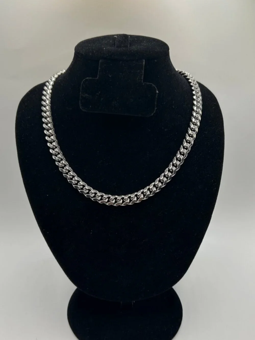 Cuban Chain Real Silver 8mm 20 Inch Stainless Steel Plated Solid Durable Mens